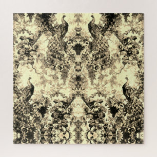 Victorian peacock floral toile elegant pattern jigsaw puzzle