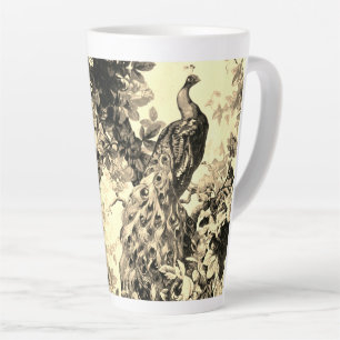 Victorian peacock floral toile pattern gold blac latte mug