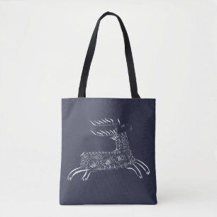 Victorian Penwork Calligraphic Stag Deer Tote Bag