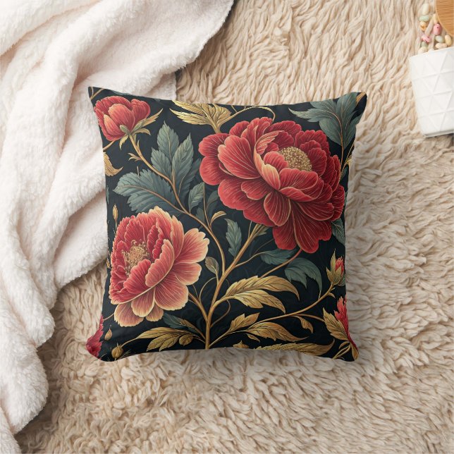 Victorian Peony Botanical Pattern Cushion (Blanket)
