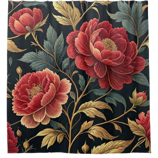 Victorian Peony Botanical Pattern Shower Curtain (Front)