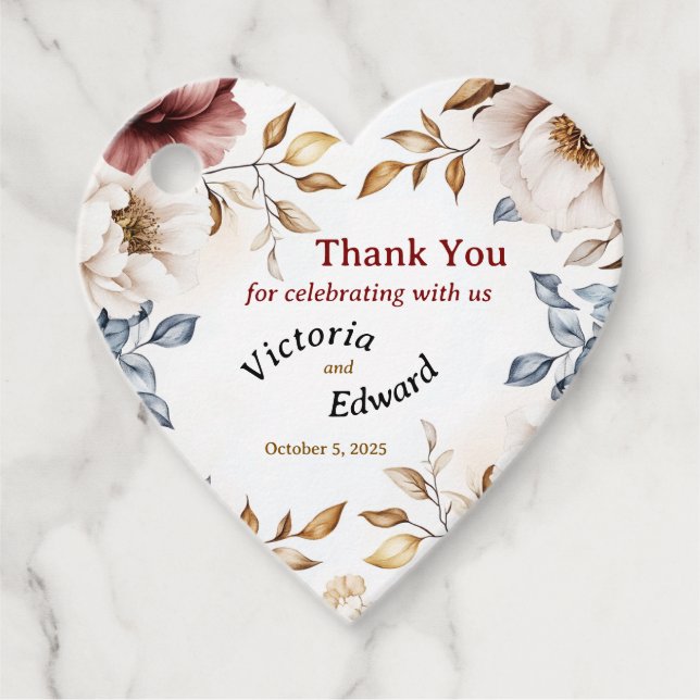 Victorian Peony Luxe Wedding Favour Tag (Front)