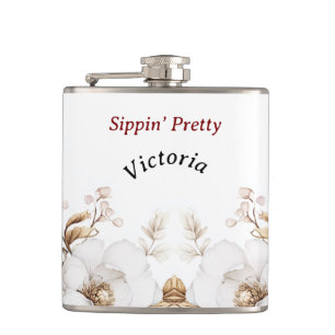 Victorian Peony Luxe Wedding Hers Vinyl Wrapped Hip Flask