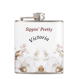 Victorian Peony Luxe Wedding Hers Vinyl Wrapped  Hip Flask