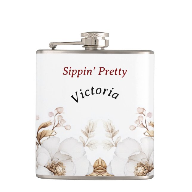 Victorian Peony Luxe Wedding Hers Vinyl Wrapped  Hip Flask (Front)