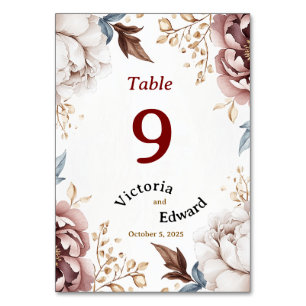 Victorian Peony Luxe Wedding Table Number Card