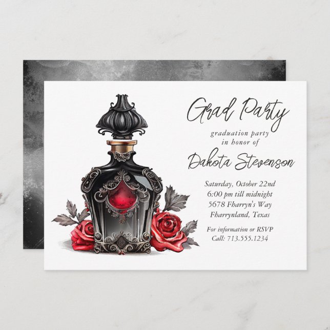 Victorian Perfume Bottle and Roses | Graduation Invitation (Front/Back)