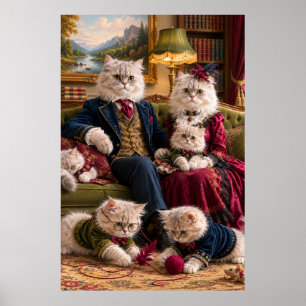 Victorian Persian Cat Family Portrait   Elegant Ca Poster