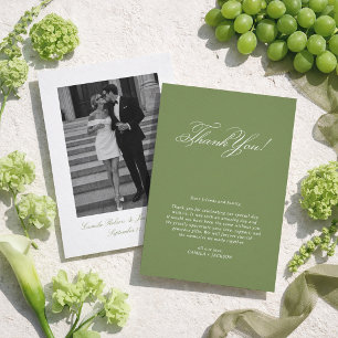 Victorian Photo Olive Green Wedding Thank You Card