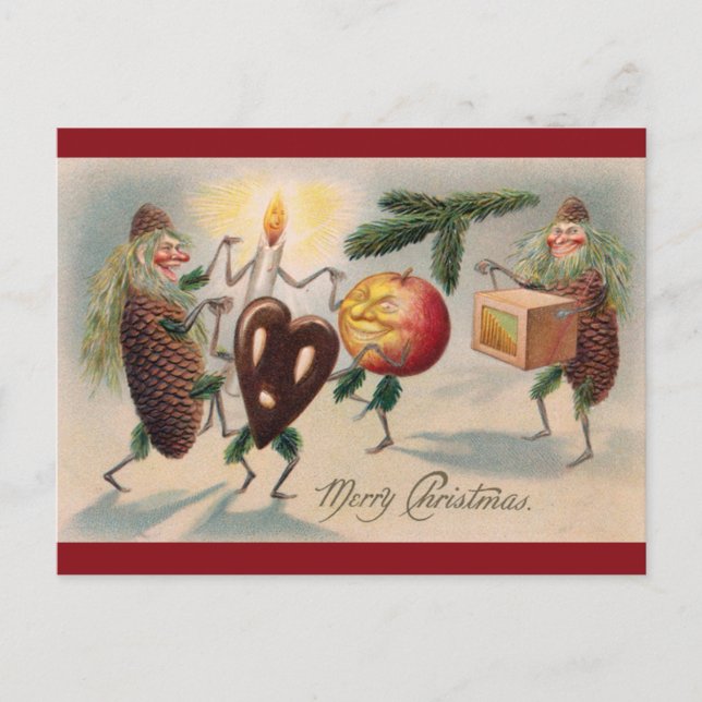 Victorian Pinecone Man Christmas Holiday Postcard (Front)