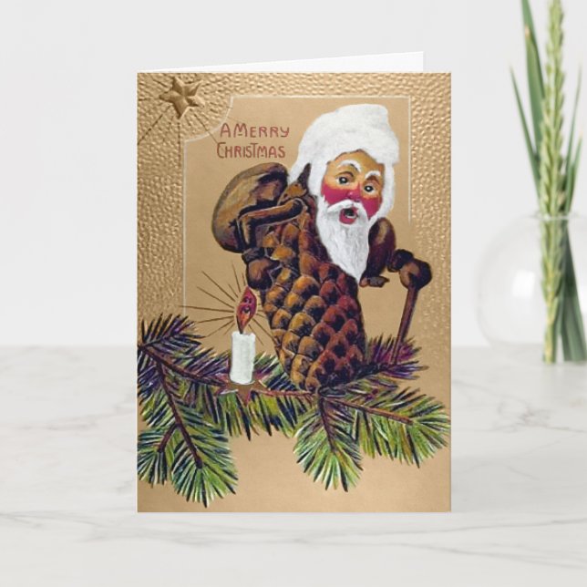 Victorian Pinecone Santa Christmas Card (Front)