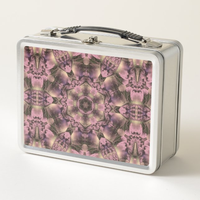 Victorian Pink Antique Metal Lunch Box (Front)