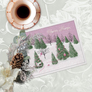 Victorian Pink Enchanted Forest Foil Holiday Card