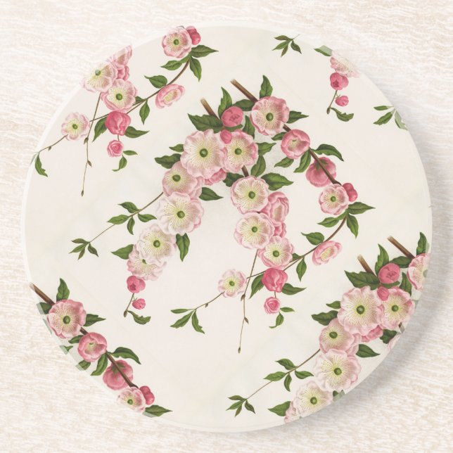 Victorian Pink Flowering Almond Sandstone Coaster (Front)