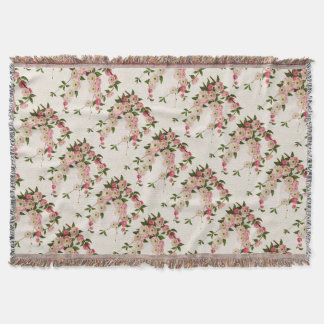 Victorian Pink Flowering Almond Throw Blanket