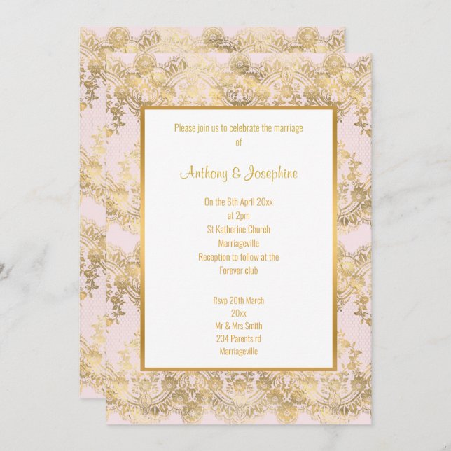 VICTORIAN PINK GOLD ELEGANT WEDDING INVITATION (Front/Back)