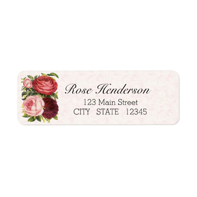 Victorian Pink Red Burgandy Cabbage Roses Address (Front)