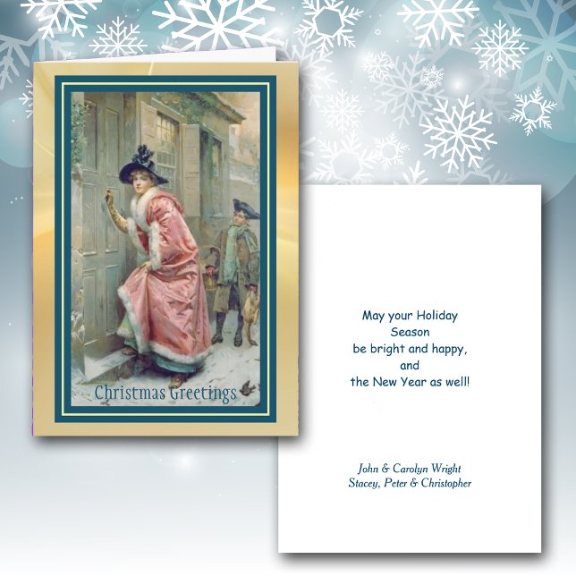 Victorian Pink Robed Woman Visitor Christmas Card (Creator Uploaded)