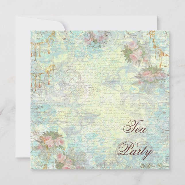 Victorian Pink Rose Tea Party Invitation (Front)