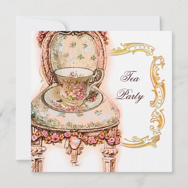 Victorian Pink Rose Tea Party Invitation (Front)