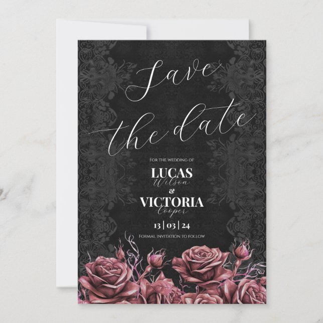 Victorian Pink Roses Gothic Wedding Save the Date  Invitation (Front)