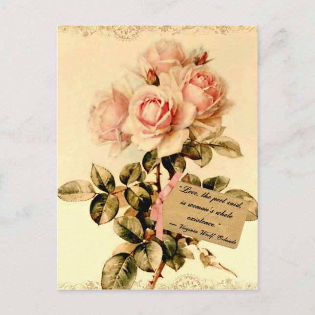 Victorian Pink Roses with Motivational Quote Postcard (Front)