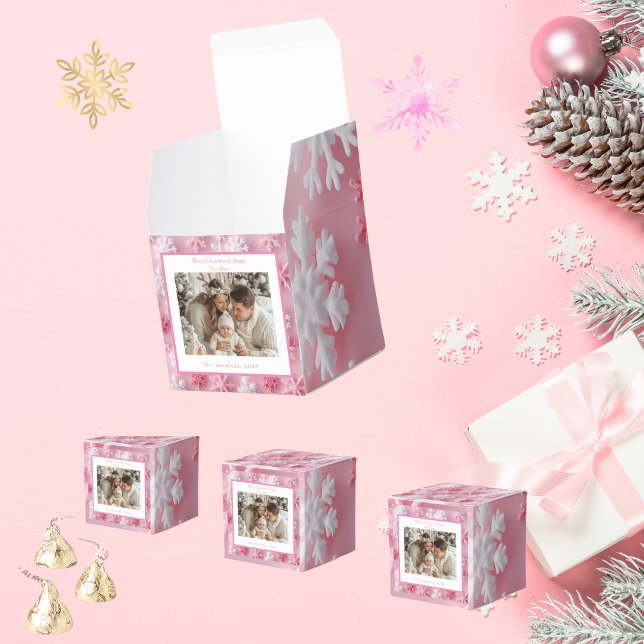 Victorian Pink Snowflake Christmas Photo Favour Box (Pink Snowflake Gift Box)