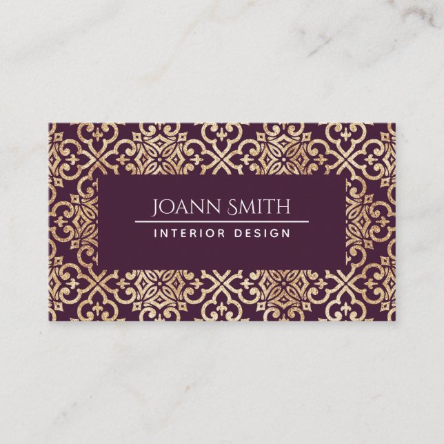 Victorian Plum & Gold Business Card (Front)