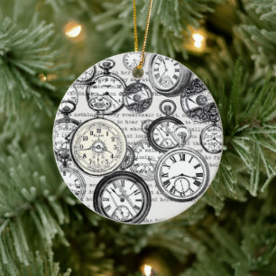 Victorian Pocket Watch Alice in Wonderland Ceramic Tree Decoration