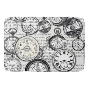 Victorian Pocket Watch Collage Alice in Wonderland Bath Mat