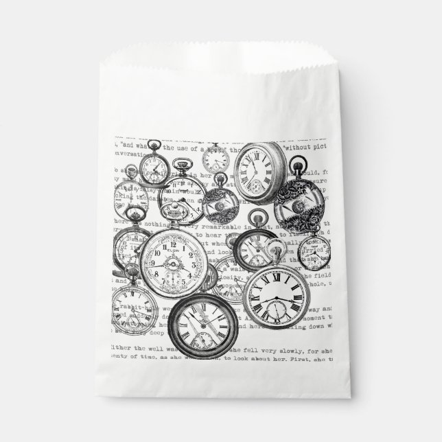 Victorian Pocket Watch Collage Alice in Wonderland Favour Bags (Front)