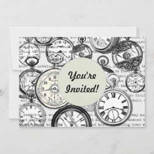 Victorian Pocket Watch Collage Alice in Wonderland Invitation