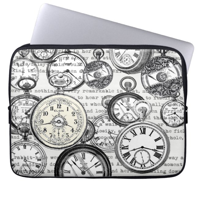Victorian Pocket Watch Collage Alice in Wonderland Laptop Sleeve (Front)