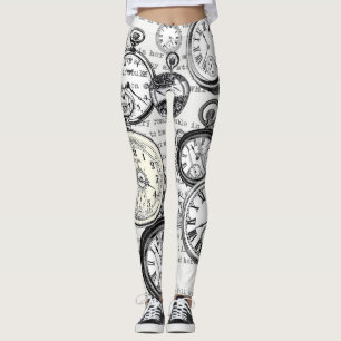 Victorian Pocket Watch Collage Alice in Wonderland Leggings