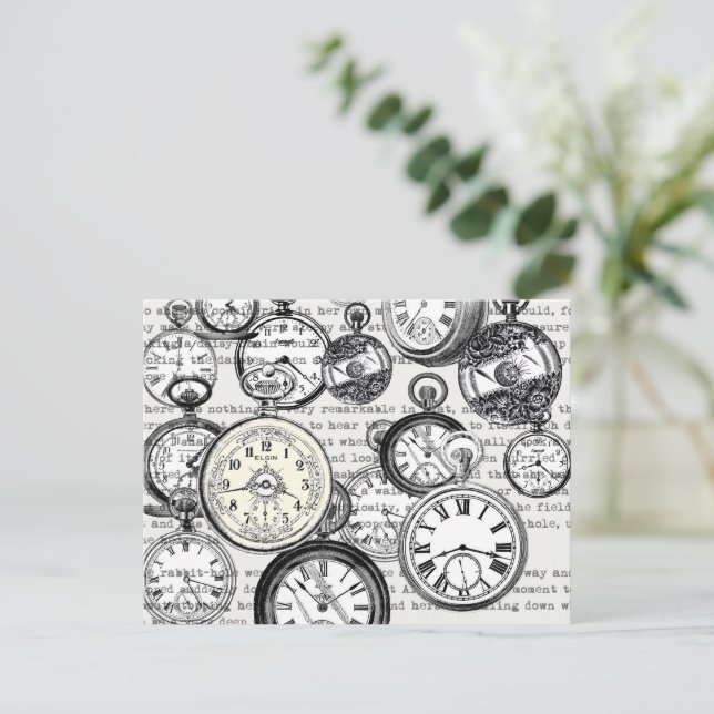 Victorian Pocket Watch Collage Alice in Wonderland Postcard (Standing Front)