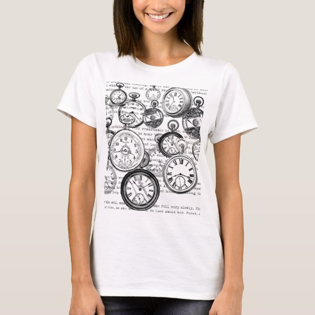 Victorian Pocket Watch Collage Alice in Wonderland T-Shirt (Front)
