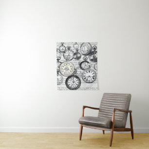 Victorian Pocket Watch Collage Alice in Wonderland Tapestry