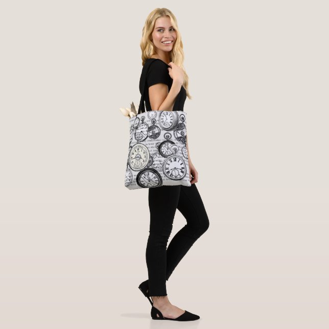 Victorian Pocket Watch Collage Alice in Wonderland Tote Bag (On Model)
