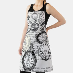 Victorian Pocket Watch Collage Alice Wonderland Apron