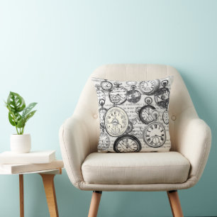Victorian Pocket Watch Collage Alice Wonderland Cushion