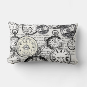 Victorian Pocket Watch Collage Alice Wonderland Lumbar Cushion