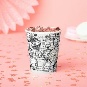 Victorian Pocket Watch Collage Alice Wonderland Paper Cups