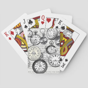 Victorian Pocket Watch Collage Alice Wonderland Playing Cards