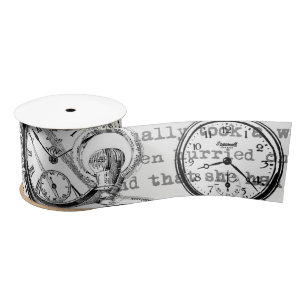 Victorian Pocket Watch Collage Alice Wonderland Satin Ribbon