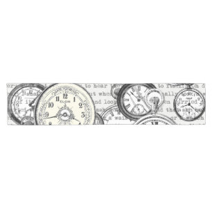 Victorian Pocket Watch Collage Alice Wonderland Short Table Runner