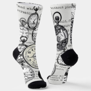 Victorian Pocket Watch Collage Alice Wonderland Socks