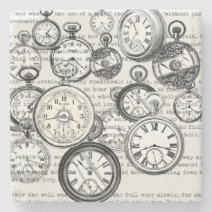 Victorian Pocket Watch Collage Alice Wonderland Stone Coaster