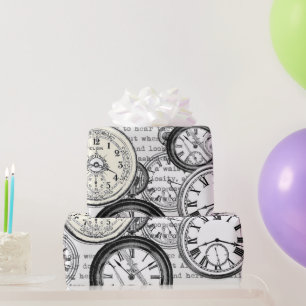Victorian Pocket Watch Collage Alice Wonderland Wrapping Paper