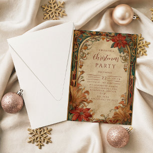 Victorian Poinsettia Christmas Invitation
