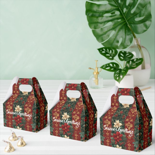 Victorian Poinsettia Stripes Pattern Favour Box (Multiple)